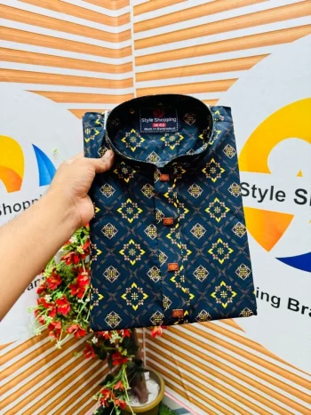 সুতি কাপড় ডিজিটাল প্রিন্ট পাঞ্জাবি (হলুদ ছাপা)